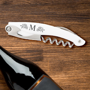 Modern Monogram Initial Rustic Botanical Waiter's Corkscrew