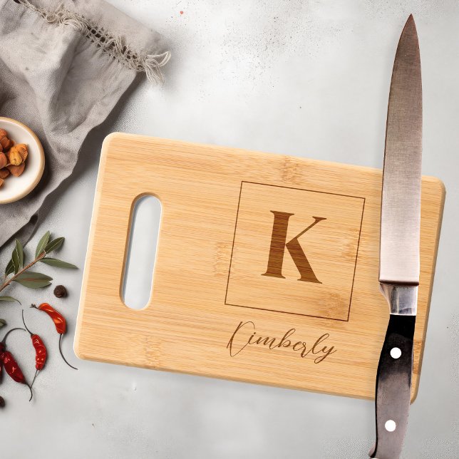 Modern monogram initial script name personalized engraved cutting board (Creator Uploaded)