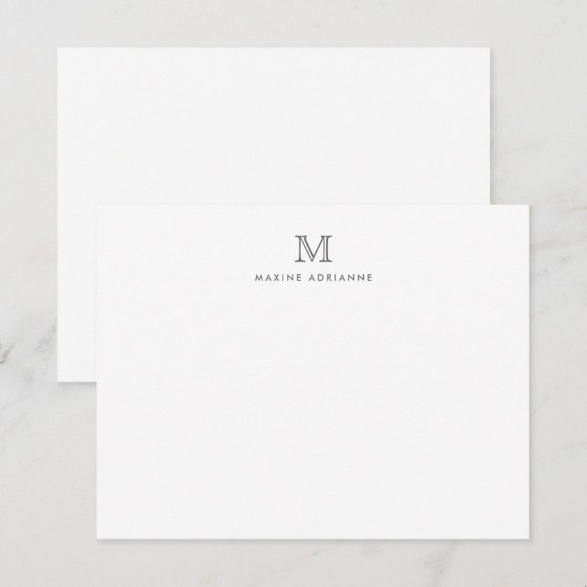 Modern Monogram Initial Silver Gray Note Card (Front/Back)