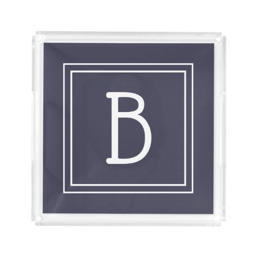 Modern Monogram Initial Simple Chic Blue  White Acrylic Tray