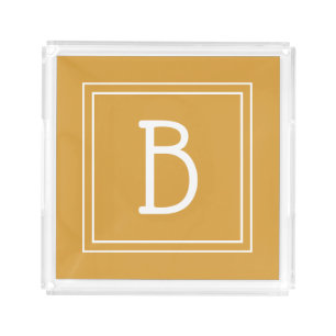 Modern Monogram Initial Simple Chic Yellow White Acrylic Tray