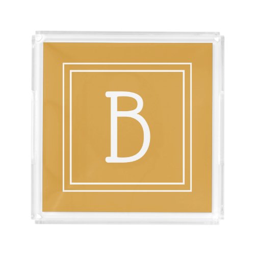 Modern Monogram Initial Simple Chic Yellow White Acrylic Tray