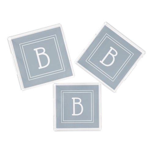 Modern Monogram Initial Simple Dusty Blue  White  Acrylic Tray