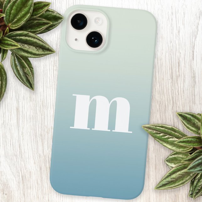 Modern Monogram Initial Teal Aqua Blue Gradient Case-Mate iPhone Case (Modern monogram initial personalized blue green aqua teal gradient iPhone case)