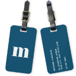 Modern Monogram Initial Teal Green Luggage Tag<br><div class="desc">Modern lower case typography minimalist monogram initial design which can be changed to personalize,  along with the details on the reverse. White on a teal green background.</div>