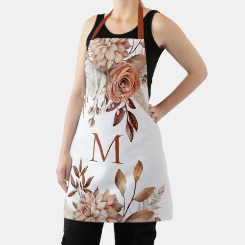 Modern Monogram Initial Terracotta Florals Apron