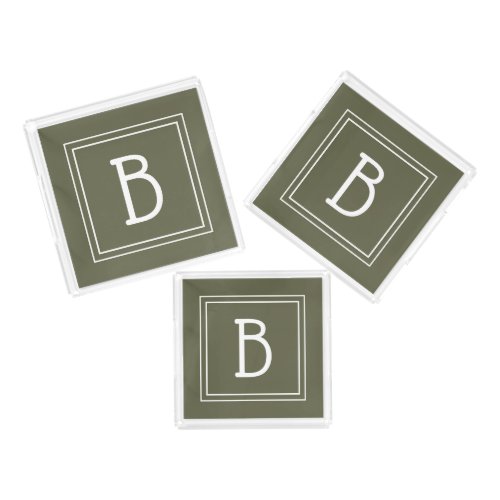 Modern Monogram Initial Trendy Simple Chic Green  Acrylic Tray