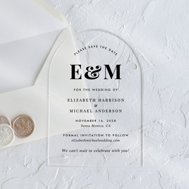 Modern Monogram Initials Arch Save The Date (Make your day unforgettable with stunning arch acrylic save the dates—modern, elegant, unique!)