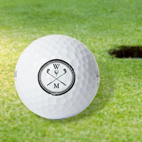 Modern Monogram Initials Black and White Golf Balls