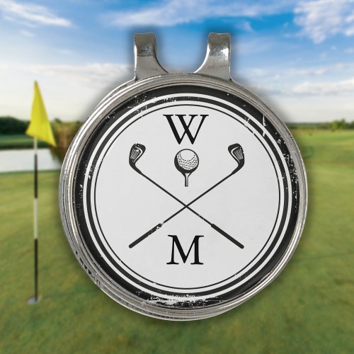Modern Monogram Initials Black and White Golf Hat Clip
