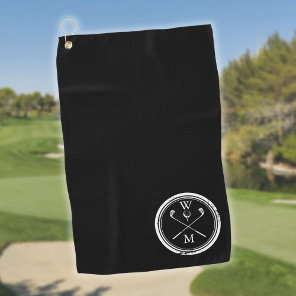 Modern Monogram Initials Black and White Golf Towel
