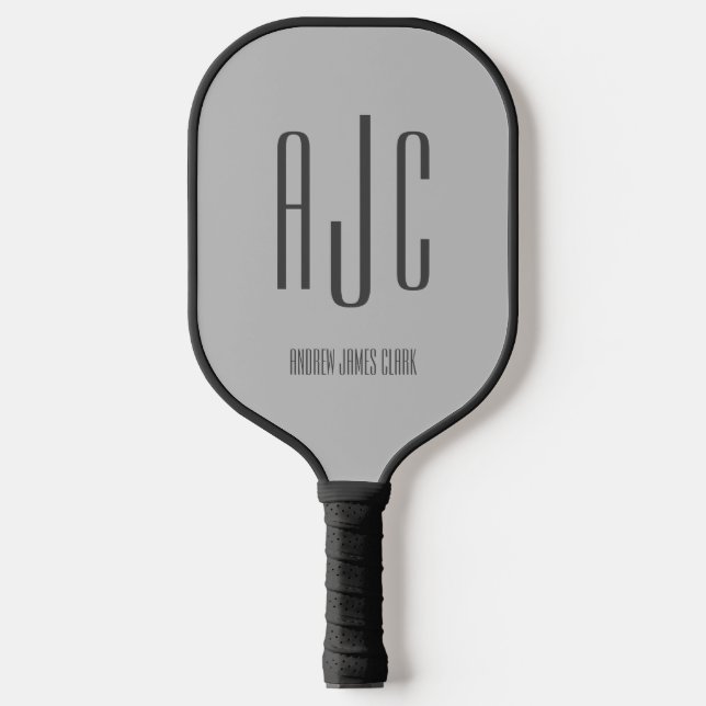 Modern Monogram initials Black Gray Pickleball Paddle (Front)