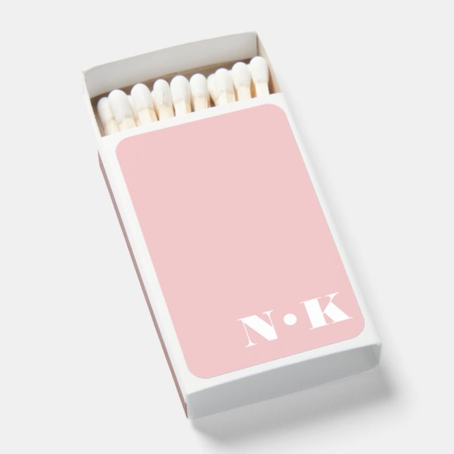 Modern Monogram Initials Blush Pink Custom Wedding Matchboxes (Front Open)