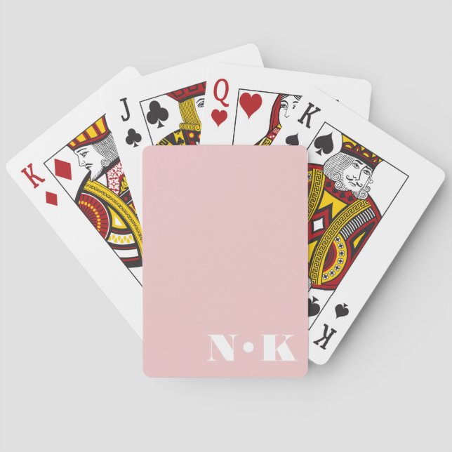 Modern Monogram Initials Blush Pink Custom Wedding Poker Cards (Back)