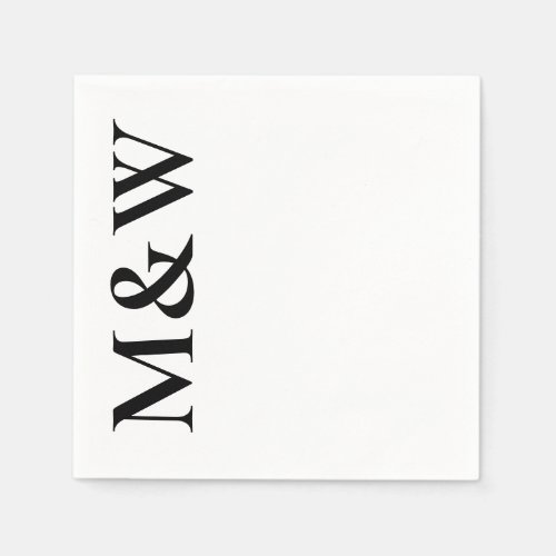 Modern Monogram initials Bold Black White Wedding Napkins
