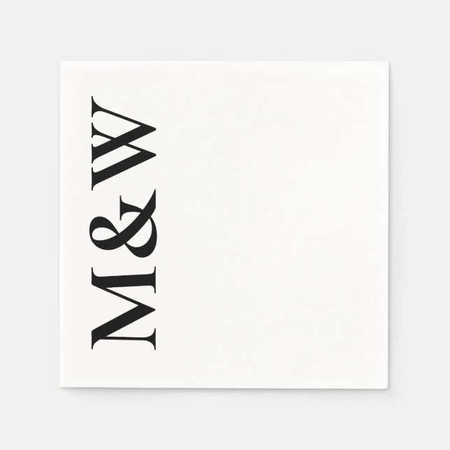 Modern Monogram initials Bold Black White Wedding Napkins (Front)