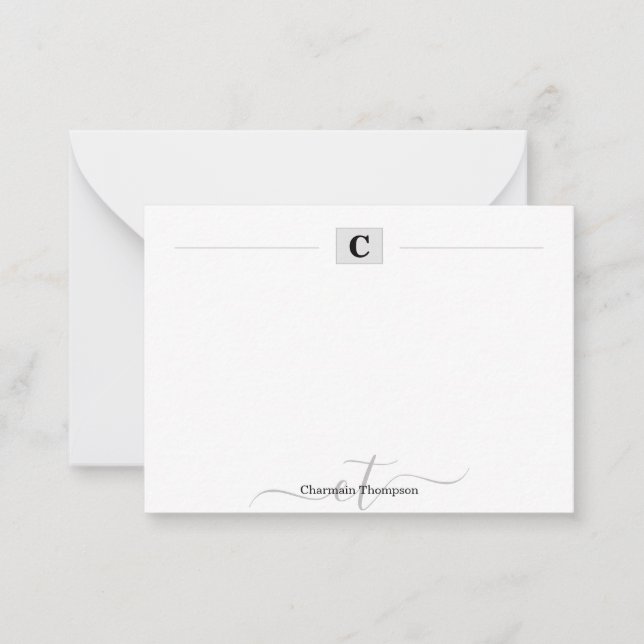 Modern Monogram Initials Box Simple White Note Card (Front)