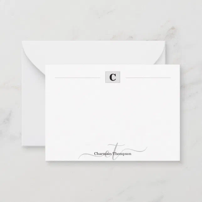Initial Card Box Modern Monogram Initials Box Simple White Note Card | Zazzle