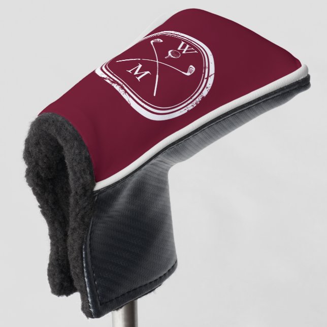 Modern Monogram Initials Burgundy Golf Head Cover (3/4 Front)