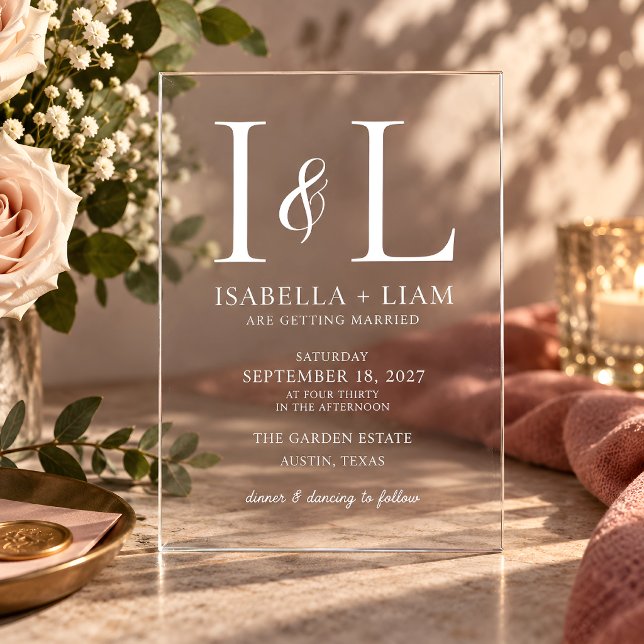 Modern Monogram Initials Clear Acrylic Wedding Inv Invitations (Creator Uploaded)