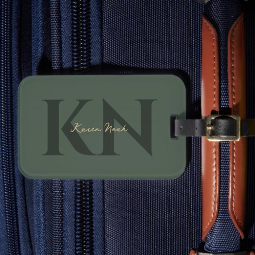 Modern Monogram Initials Dark Green Professional Luggage Tag