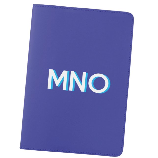 Modern Monogram Initials Drop Shadow Blue Passport Holder (Modern three monogram initials drop shadow blue passport holder cover)