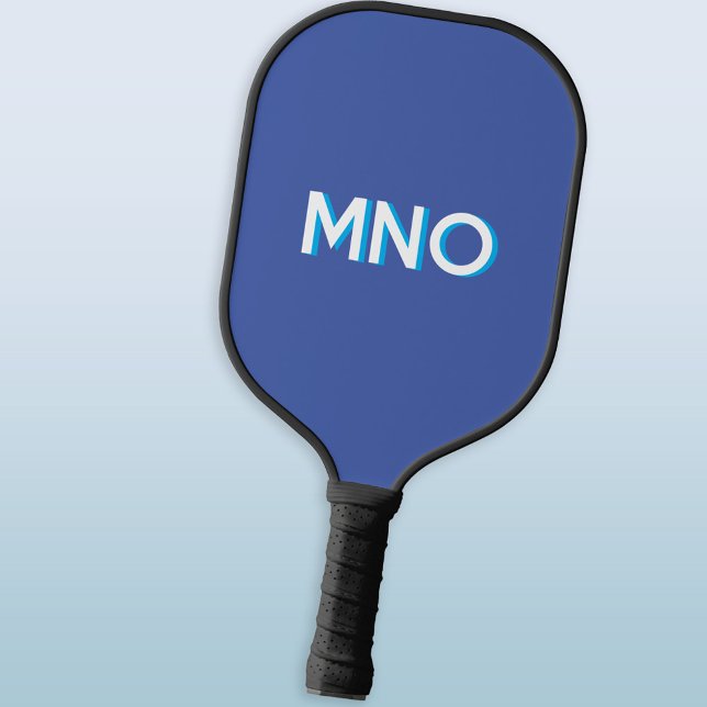 Modern Monogram Initials Drop Shadow Blue Pickleball Paddle (Modern monogram initials personalized drop shadow pickleball paddle in blue)
