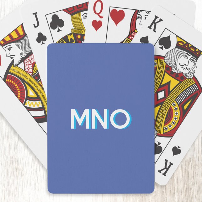 Modern Monogram Initials Drop Shadow Blue Poker Cards (Modern drop shadow three letter monogram initials personalized playing cards in blue)