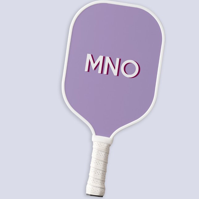 Modern Monogram Initials Drop Shadow Pastel Lilac Pickleball Paddle (Modern monogram initials drop shadow personalized pickleball paddle in lilac)