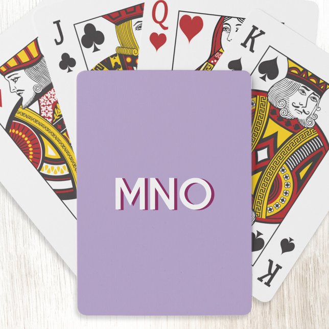Modern Monogram Initials Drop Shadow Pastel Lilac Poker Cards (Modern drop shadow three letter monogram initials personalized playing cards in pastel lilac pink)