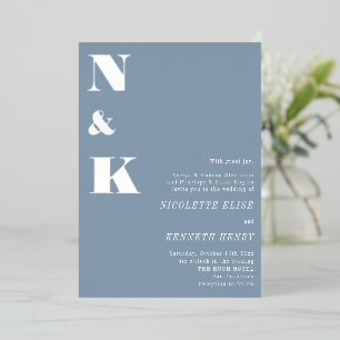 Modern Monogram Initials Dusty Blue Bold Wedding  Foil Invitation