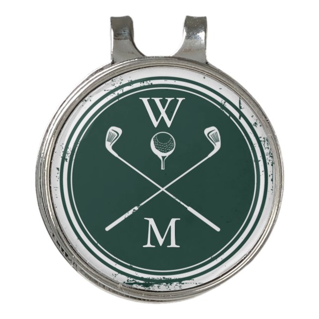 Modern Monogram Initials Emerald Green Golf Hat Clip (Front)