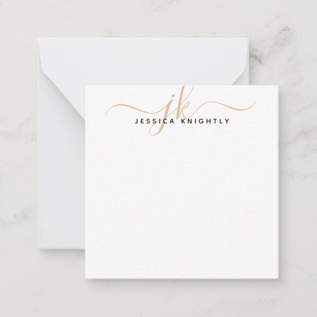 Modern Monogram Initials Gold Script Minimal Note Card (Front)