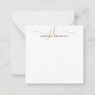 Modern Monogram Initials Gold Script Minimal Note Card