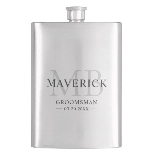 Modern Monogram Initials Groomsmen Wedding Gift Flask