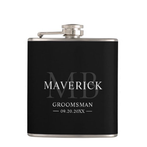 Modern Monogram Initials Groomsmen Wedding Gift Flask