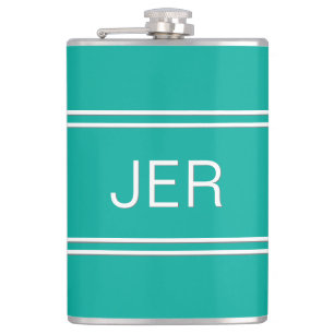 Modern Monogram Initials Minimal Simple Teal Green Flask