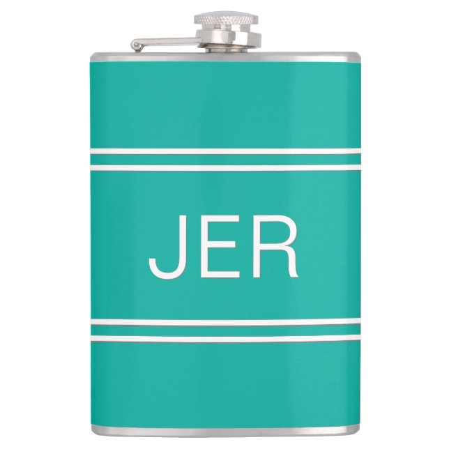 Modern Monogram Initials Minimal Simple Teal Green Flask (Front)
