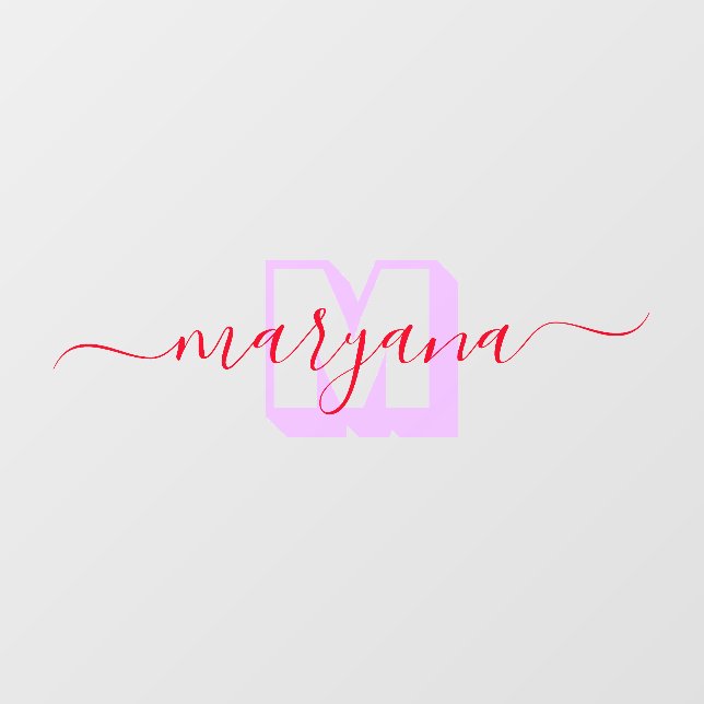 Modern Monogram Initials & Name, Girly Script Wall Decal (Front)