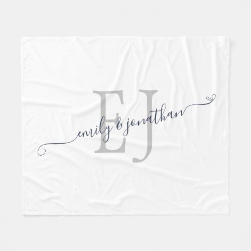 Modern Monogram Initials Names White Fleece Blanket