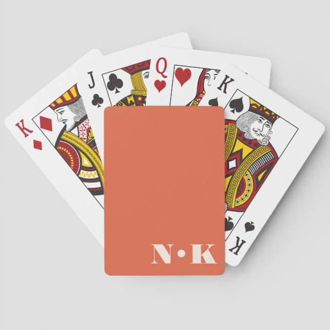 Modern Monogram Initials Orange Custom Wedding Poker Cards (Back)