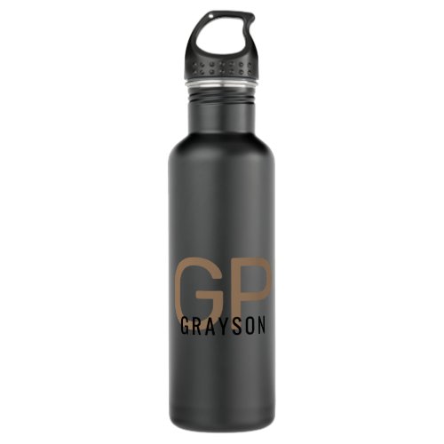 Modern Monogram Initials Personalized Black Bronze Stainless Steel Water Bottle