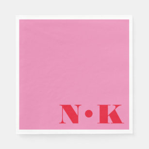 Modern Monogram Initials Pink Red Custom Wedding Napkins