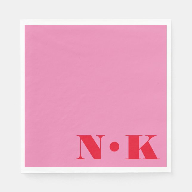 Modern Monogram Initials Pink Red Custom Wedding Napkins (Front)