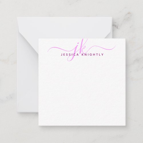 Modern Monogram Initials Pink Script Minimal Note Card