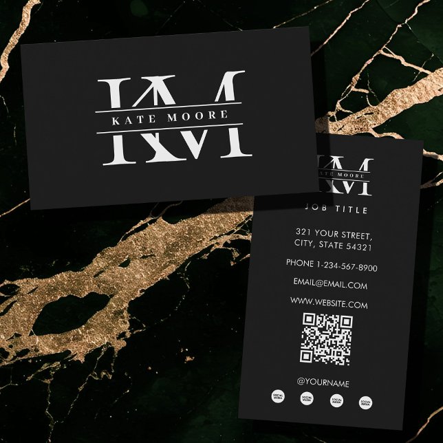 Modern Monogram Initials Professional Black White Business Card (Modern Monogram Initials Professional Black White Business Card)