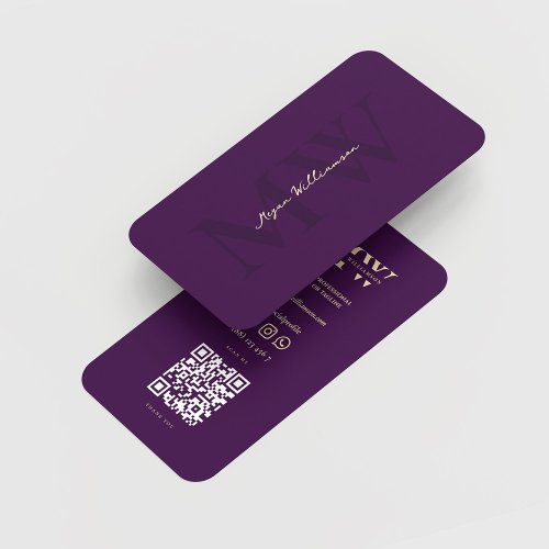 Modern Monogram Initials Professional Dark Purple Business Card