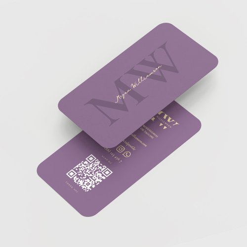 Modern Monogram Initials Professional Dusty Purple Business Card
