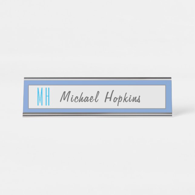 Modern Monogram Initials Professional Plain Simple Desk Name Plate (Front)