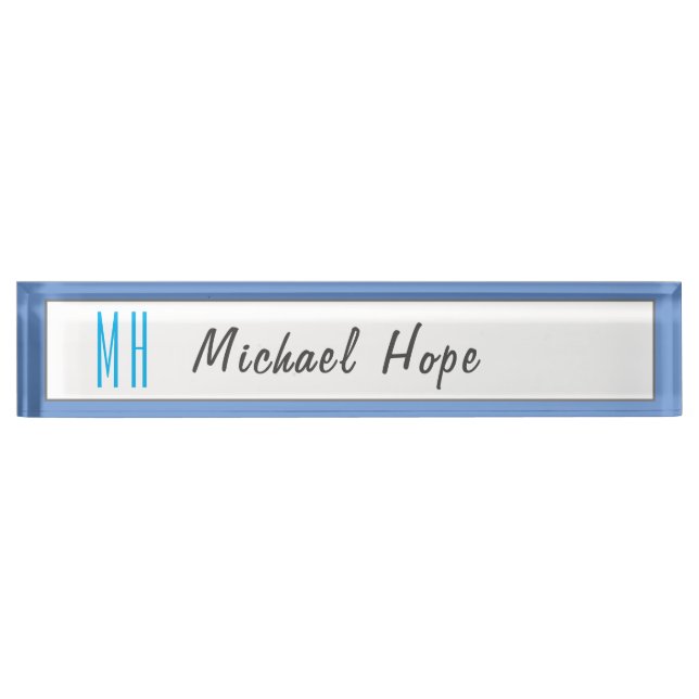 Modern Monogram Initials Professional Plain Simple Desk Name Plate (Front)